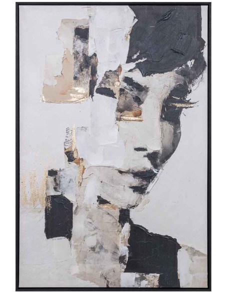 Tableau visage abstrait noir beige sur toile 83x123 cm Ivernuna  - 1