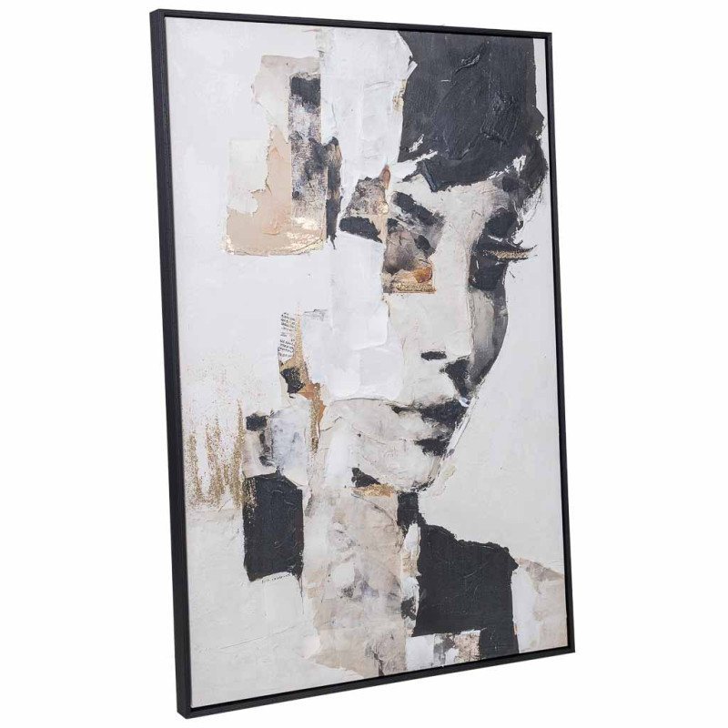 Tableau visage abstrait noir beige sur toile 83x123 cm Ivernuna  - 3