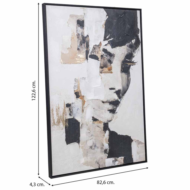 Tableau visage abstrait noir beige sur toile 83x123 cm Ivernuna  - 9