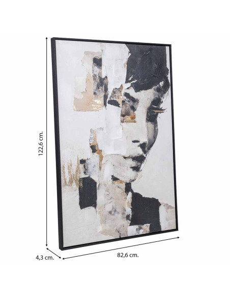 Tableau visage abstrait noir beige sur toile 83x123 cm Ivernuna  - 9