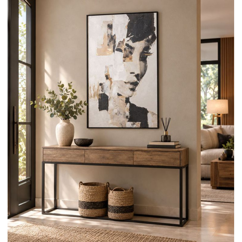 Tableau visage abstrait noir beige sur toile 83x123 cm Ivernuna  - 2
