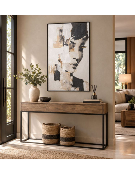 Tableau visage abstrait noir beige sur toile 83x123 cm Ivernuna  - 2