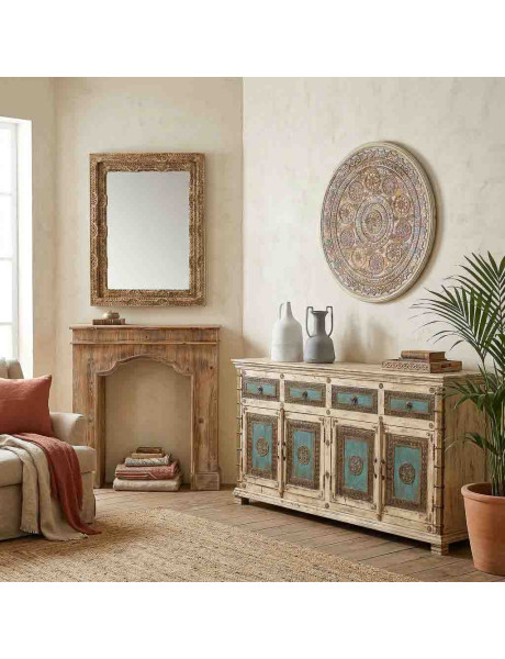 Manteau de cheminée décoratif bois vieilli 100x29x110 cm Raveloro  - 2
