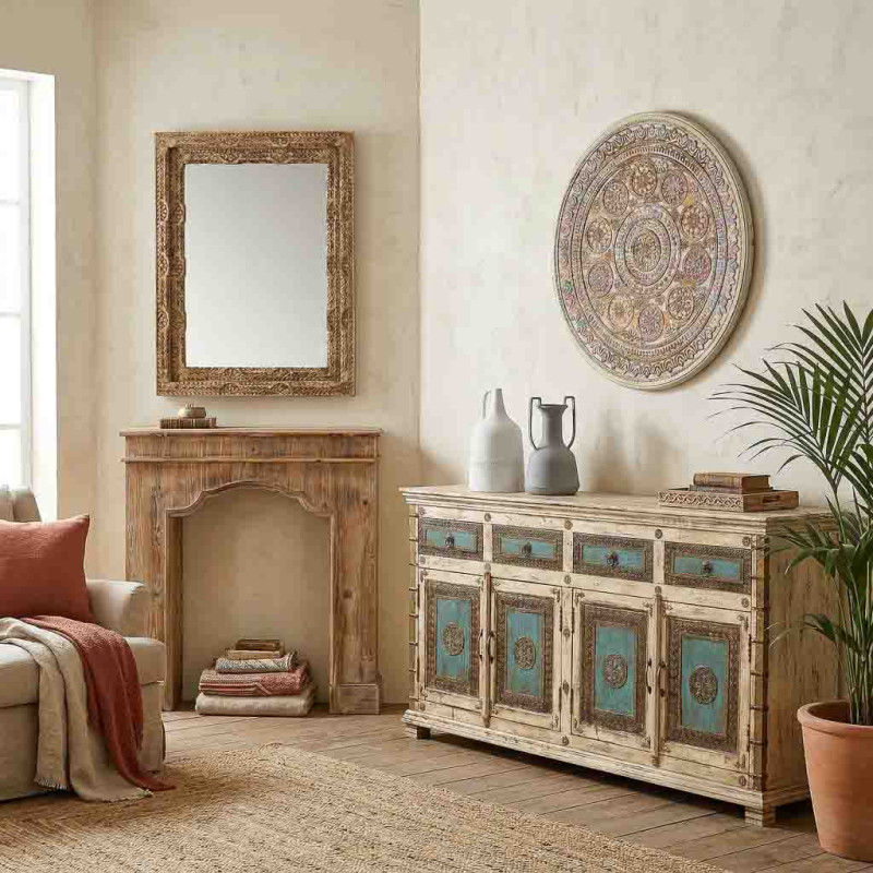 Manteau de cheminée décoratif bois vieilli 100x29x110 cm Raveloro  - 2