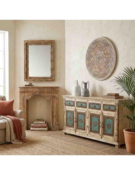 Manteau de cheminée décoratif bois vieilli 100x29x110 cm Raveloro  - 2