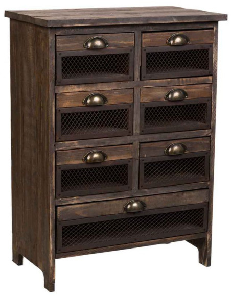Chiffonnier industriel bois brun et métal 7 tiroirs 59x34x80,5 cm Orlenero  - 1