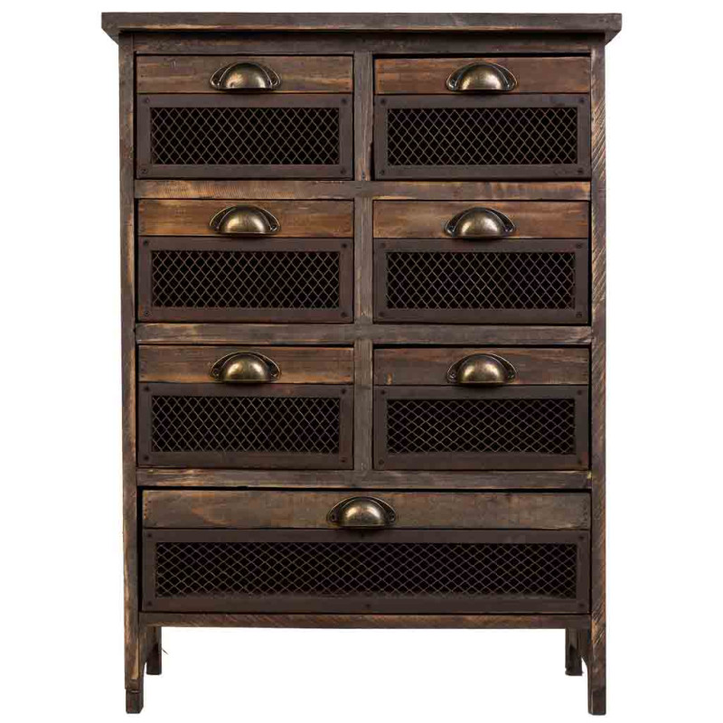 Chiffonnier industriel bois brun et métal 7 tiroirs 59x34x80,5 cm Orlenero  - 2
