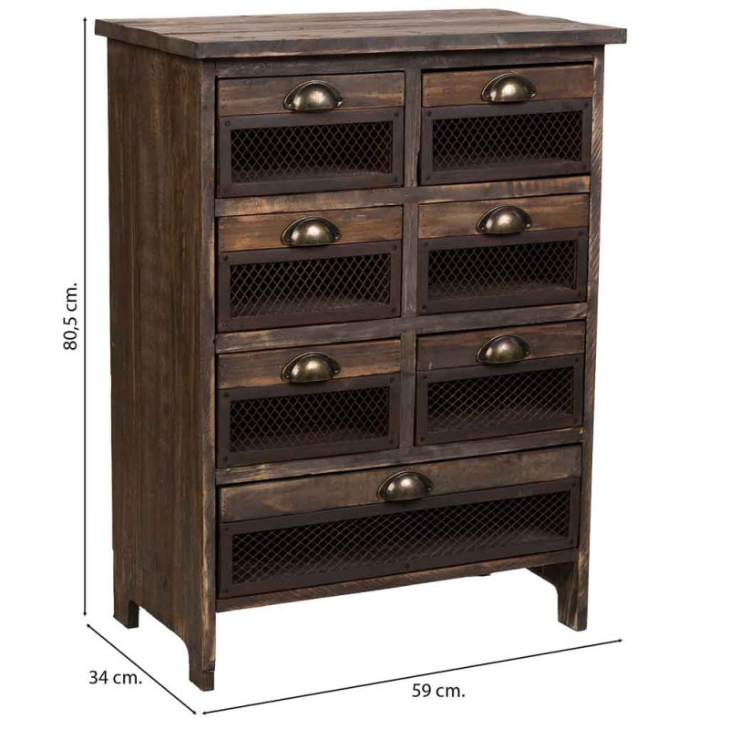 Chiffonnier industriel bois brun et métal 7 tiroirs 59x34x80,5 cm Orlenero  - 7