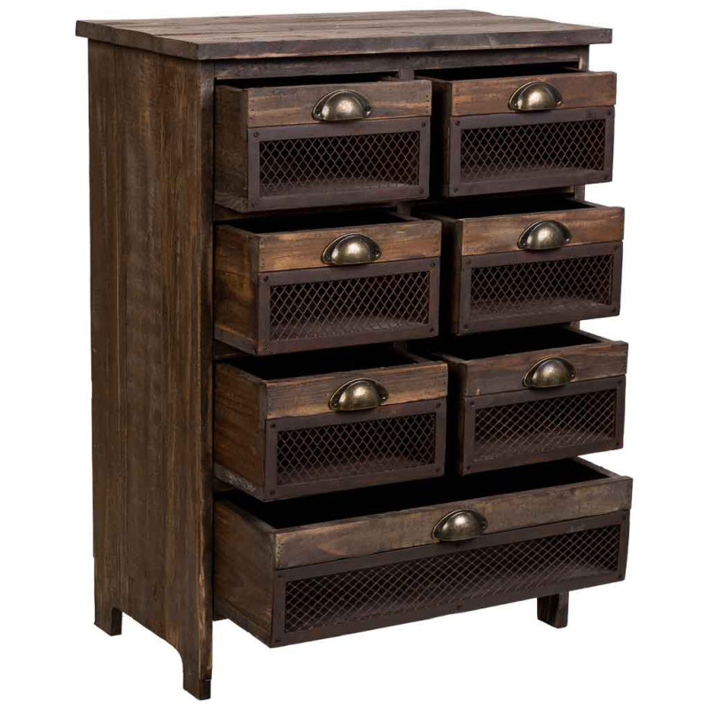 Chiffonnier industriel bois brun et métal 7 tiroirs 59x34x80,5 cm Orlenero  - 3