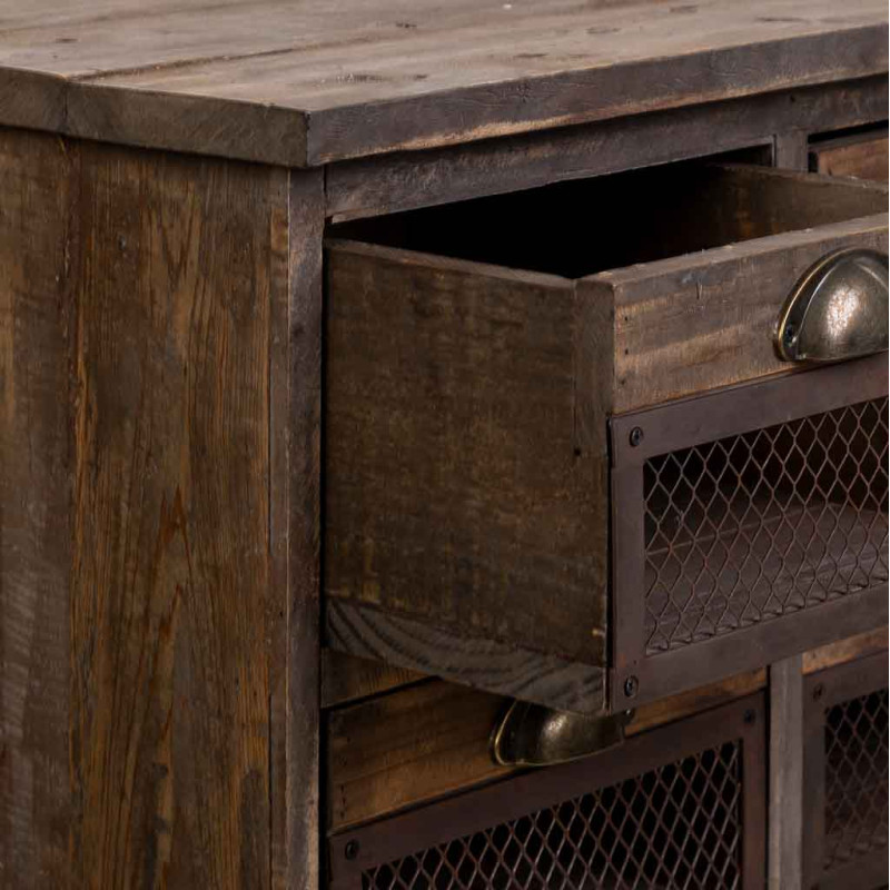 Chiffonnier industriel bois brun et métal 7 tiroirs 59x34x80,5 cm Orlenero  - 5