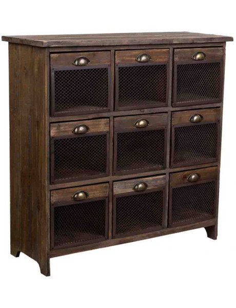 Commode industrielle 9 tiroirs bois brun métal 94,5x35x94,5 cm Orlenero  - 1
