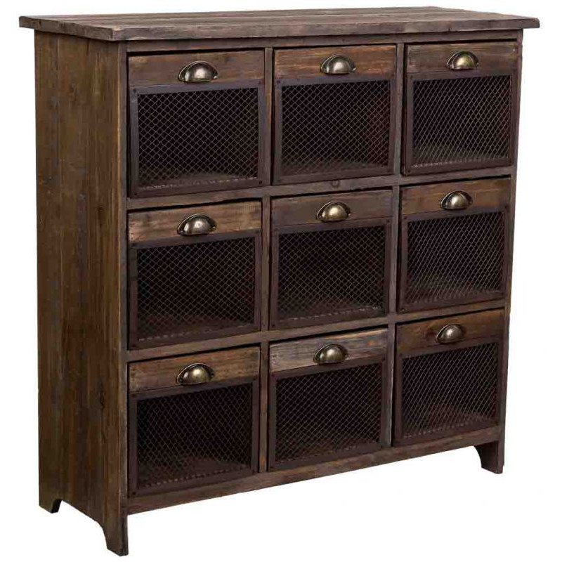 Commode industrielle 9 tiroirs bois brun métal 94,5x35x94,5 cm Orlenero  - 1