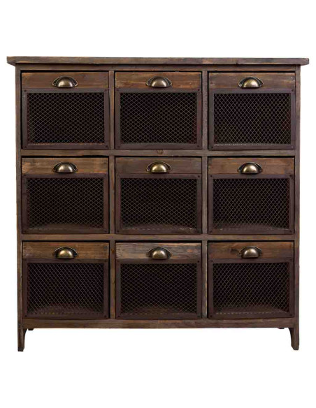 Commode industrielle 9 tiroirs bois brun métal 94,5x35x94,5 cm Orlenero  - 2