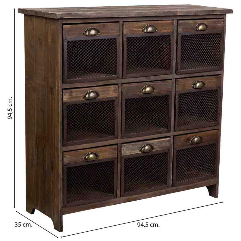 Commode industrielle 9 tiroirs bois brun métal 94,5x35x94,5 cm Orlenero  - 7