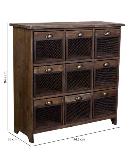 Commode industrielle 9 tiroirs bois brun métal 94,5x35x94,5 cm Orlenero  - 7