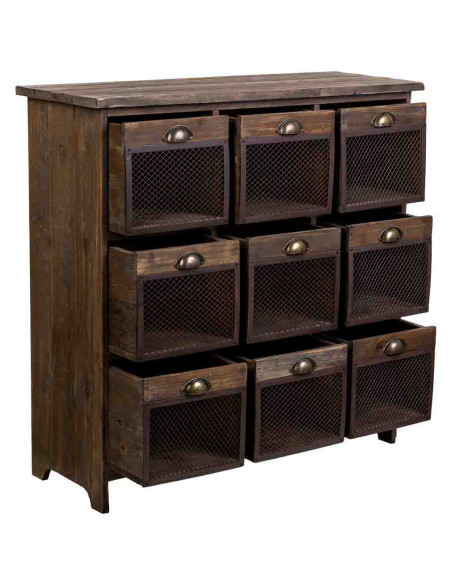 Commode industrielle 9 tiroirs bois brun métal 94,5x35x94,5 cm Orlenero  - 3