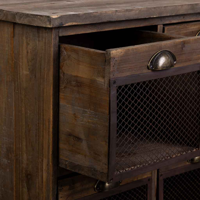 Commode industrielle 9 tiroirs bois brun métal 94,5x35x94,5 cm Orlenero  - 5