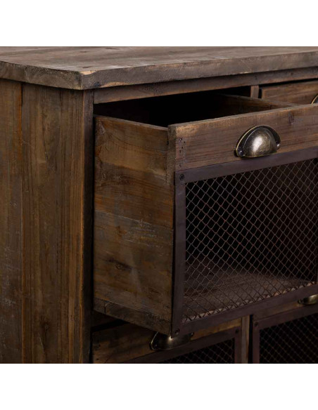 Commode industrielle 9 tiroirs bois brun métal 94,5x35x94,5 cm Orlenero  - 5