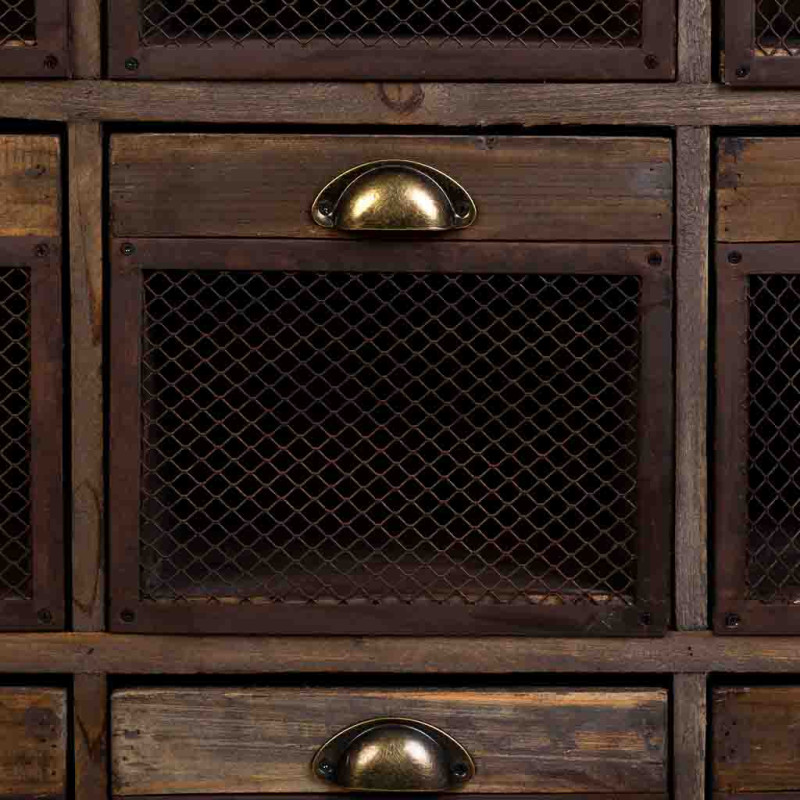 Commode industrielle 9 tiroirs bois brun métal 94,5x35x94,5 cm Orlenero  - 6