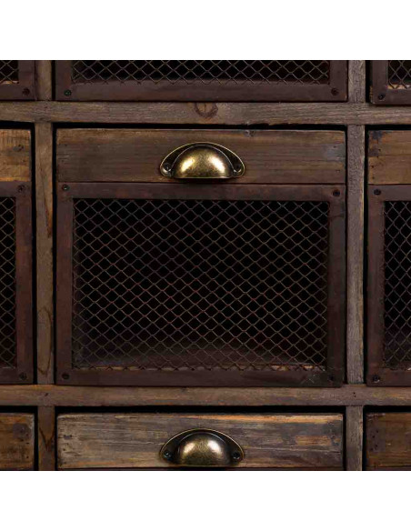 Commode industrielle 9 tiroirs bois brun métal 94,5x35x94,5 cm Orlenero  - 6