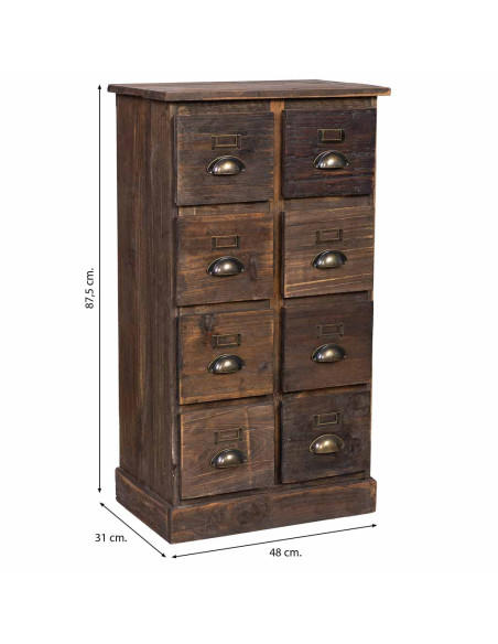 Chiffonnier apothicaire 8 tiroirs bois brun 48x32x87,5 cm Delarivo  - 7