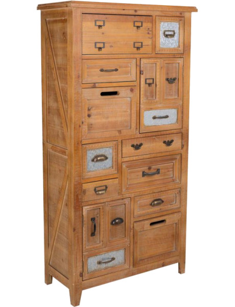 Meuble apothicaire bois brun 10 tiroirs 80x37x155 cm Hareliel  - 1