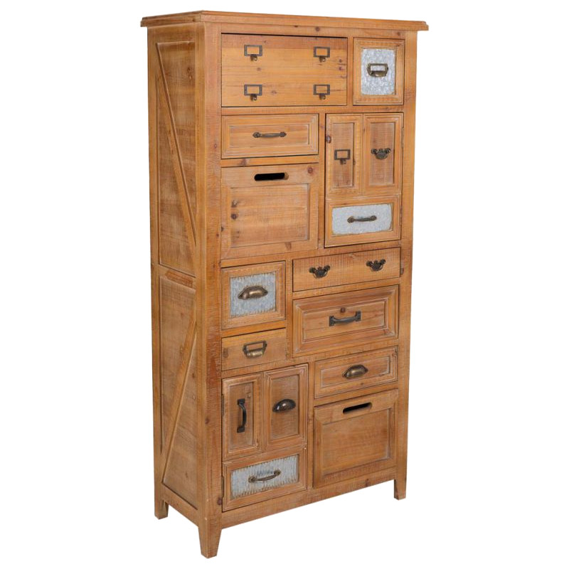 Meuble apothicaire bois brun 10 tiroirs 80x37x155 cm Hareliel  - 1