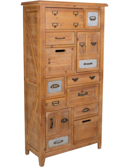 Meuble apothicaire bois brun 10 tiroirs 80x37x155 cm Hareliel  - 1