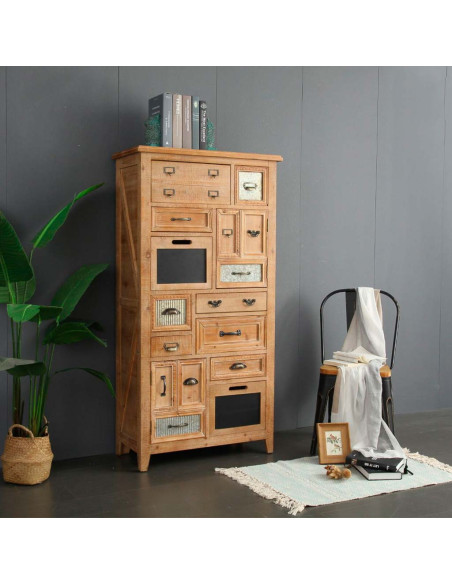 Meuble apothicaire bois brun 10 tiroirs 80x37x155 cm Hareliel  - 2