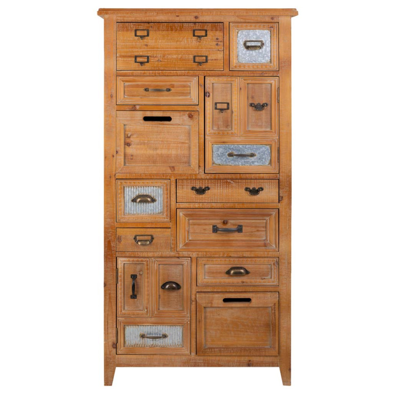 Meuble apothicaire bois brun 10 tiroirs 80x37x155 cm Hareliel  - 3