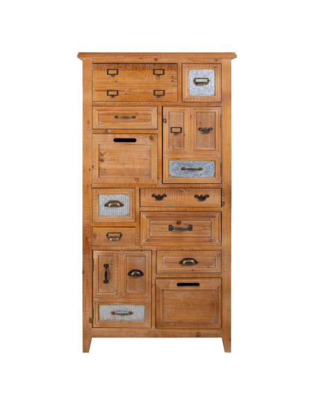 Meuble apothicaire bois brun 10 tiroirs 80x37x155 cm Hareliel  - 3