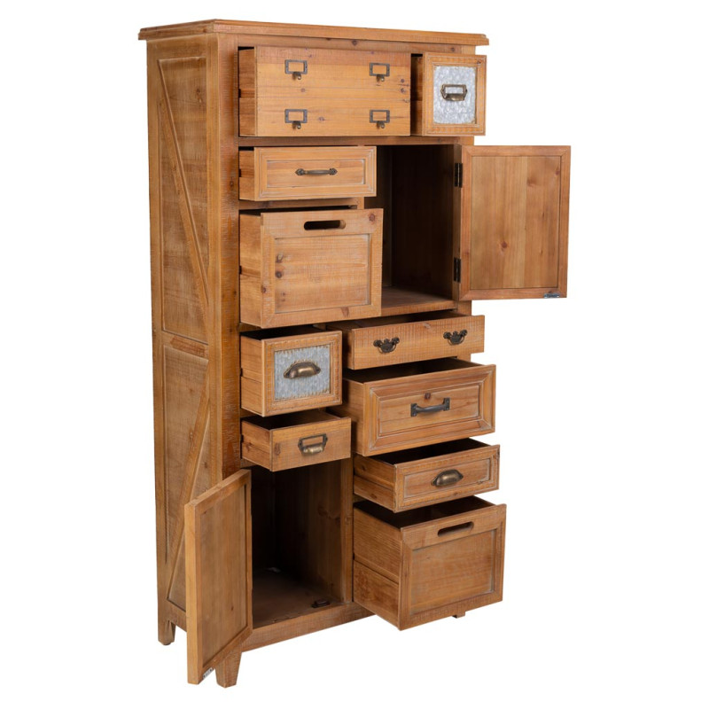 Meuble apothicaire bois brun 10 tiroirs 80x37x155 cm Hareliel  - 4