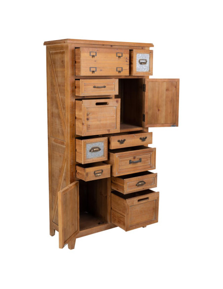 Meuble apothicaire bois brun 10 tiroirs 80x37x155 cm Hareliel  - 4