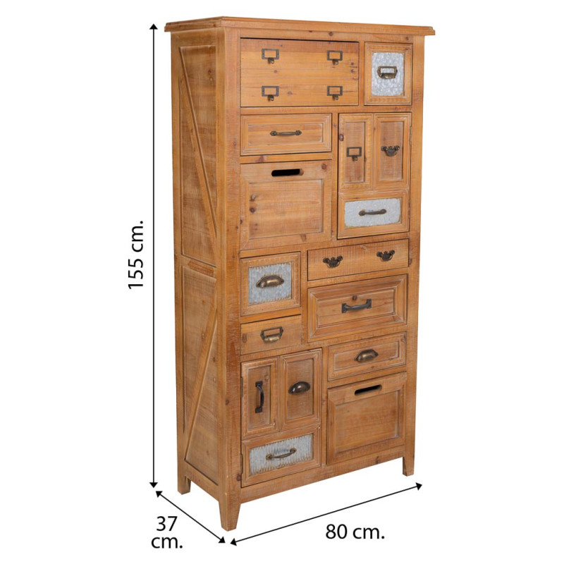 Meuble apothicaire bois brun 10 tiroirs 80x37x155 cm Hareliel  - 12