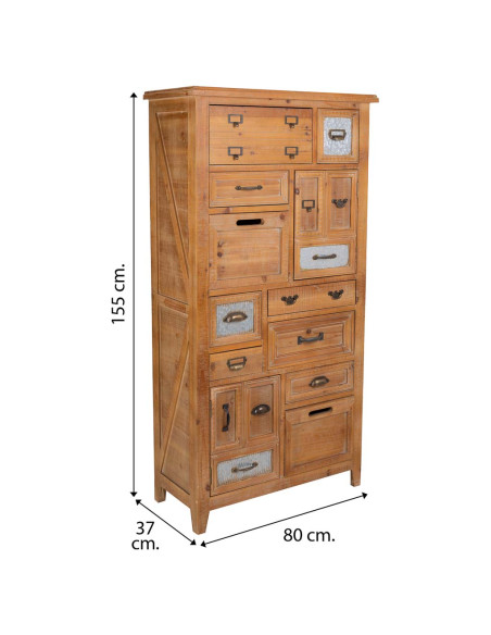 Meuble apothicaire bois brun 10 tiroirs 80x37x155 cm Hareliel  - 12