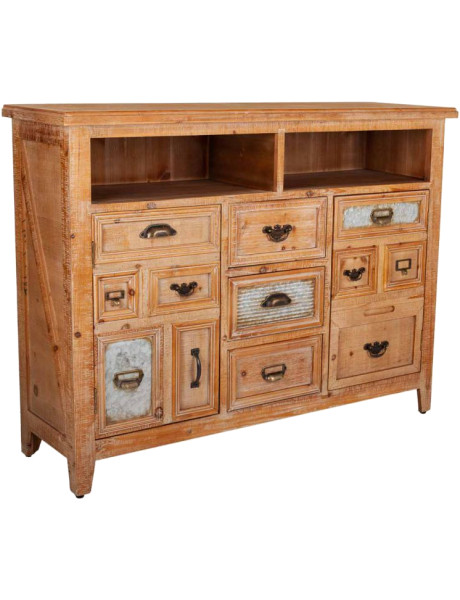 Buffet bois brun 2 portes 3 tiroirs 120x36x90 cm Hareliel  - 1