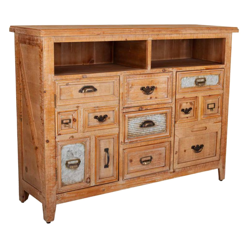 Buffet bois brun 2 portes 3 tiroirs 120x36x90 cm Hareliel  - 1