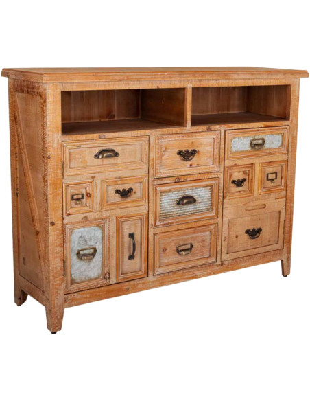 Buffet bois brun 2 portes 3 tiroirs 120x36x90 cm Hareliel  - 1