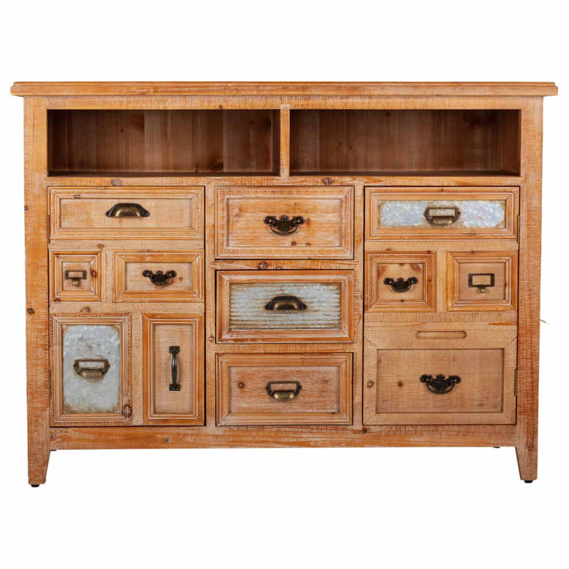 Buffet bois brun 2 portes 3 tiroirs 120x36x90 cm Hareliel  - 2