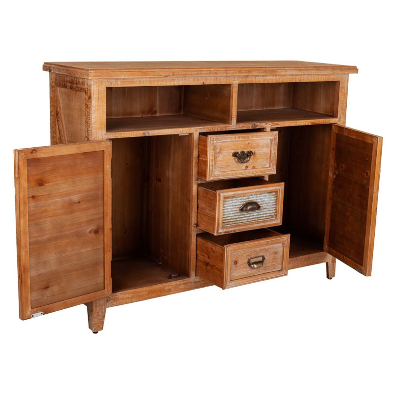 Buffet bois brun 2 portes 3 tiroirs 120x36x90 cm Hareliel  - 3