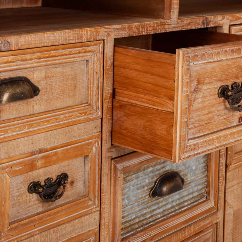 Buffet bois brun 2 portes 3 tiroirs 120x36x90 cm Hareliel  - 5
