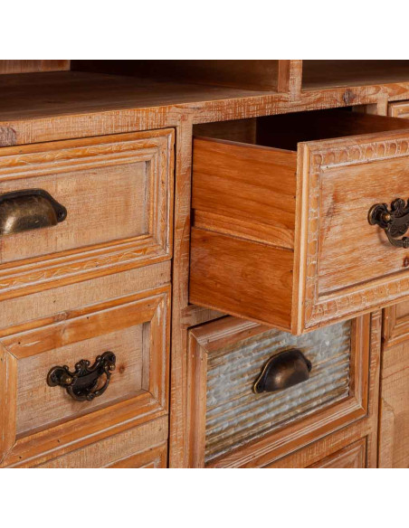 Buffet bois brun 2 portes 3 tiroirs 120x36x90 cm Hareliel  - 5