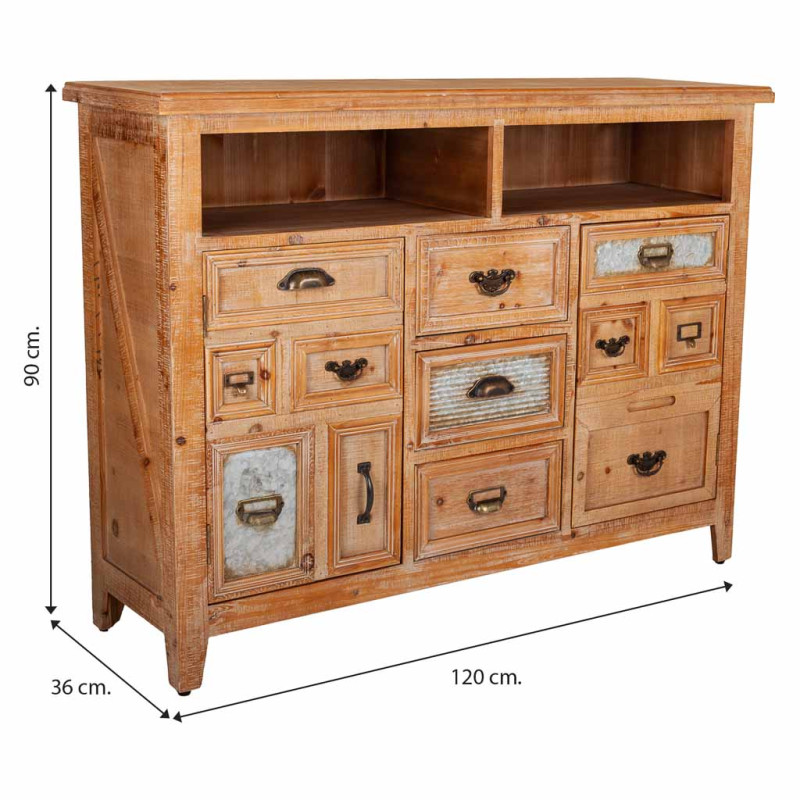 Buffet bois brun 2 portes 3 tiroirs 120x36x90 cm Hareliel  - 12