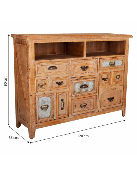 Buffet bois brun 2 portes 3 tiroirs 120x36x90 cm Hareliel  - 12