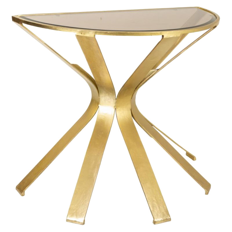 Console demi-lune métal doré verre fumé 94x52x78 cm Arelira  - 1