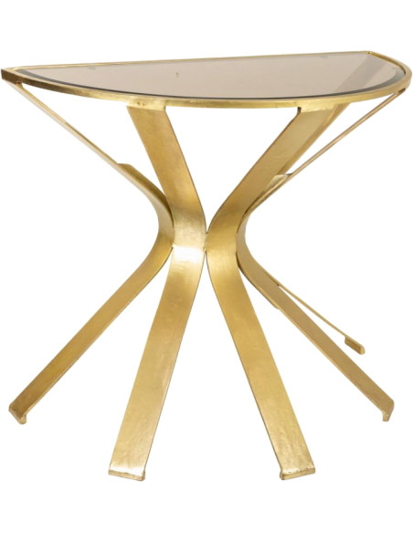 Console demi-lune métal doré verre fumé 94x52x78 cm Arelira  - 1