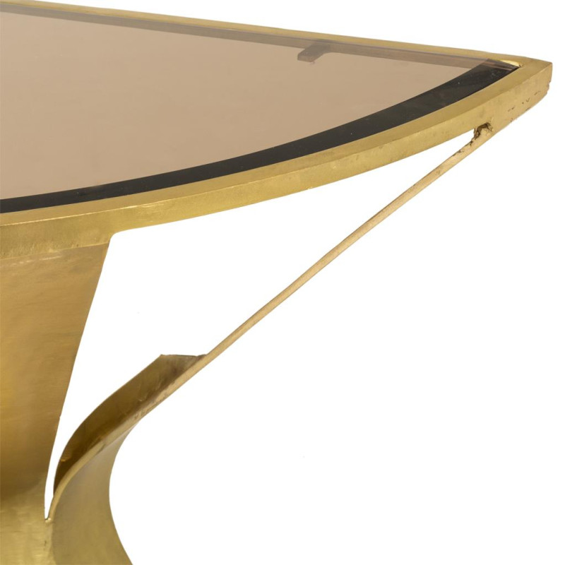 Console demi-lune métal doré verre fumé 94x52x78 cm Arelira  - 3