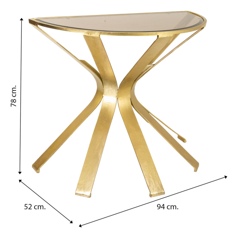 Console demi-lune métal doré verre fumé 94x52x78 cm Arelira  - 5