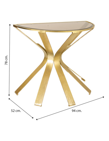 Console demi-lune métal doré verre fumé 94x52x78 cm Arelira  - 5