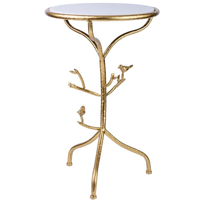 Table d'appoint ronde marbre blanc métal doré Ø38x60 cm Davenira  - 1